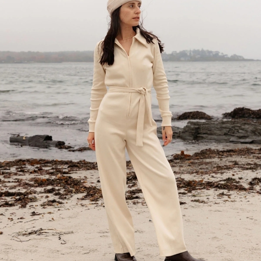 Noble Rib Cream Jumpsuit Sz S New